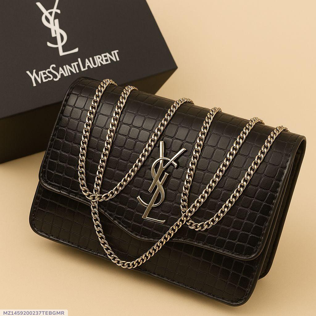 Black Rexine Crossbody Bag with Gold Chain Strap - image 3