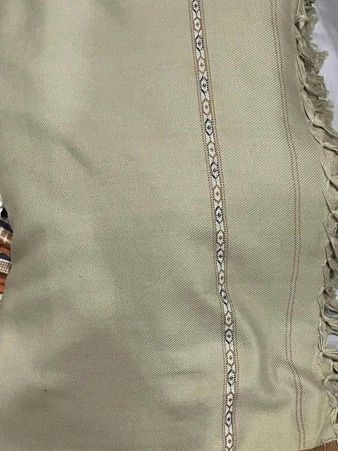 Men's Wool Shawl Green Fringed Warm Pakistan - image 2