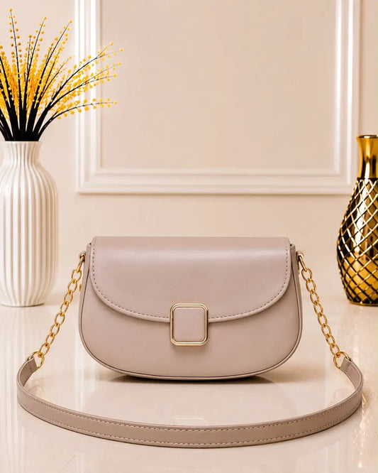 Women's Leather Plain Shoulder Bag - Beige - Design 1 - image 2