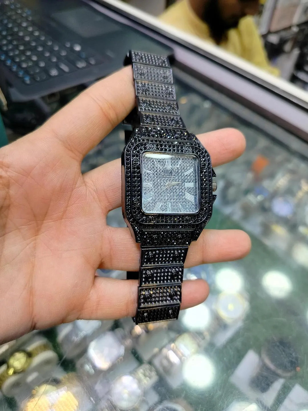 Black Stone-Studded Luxury Men's Watch Stainless Steel Chain Strap - image 5