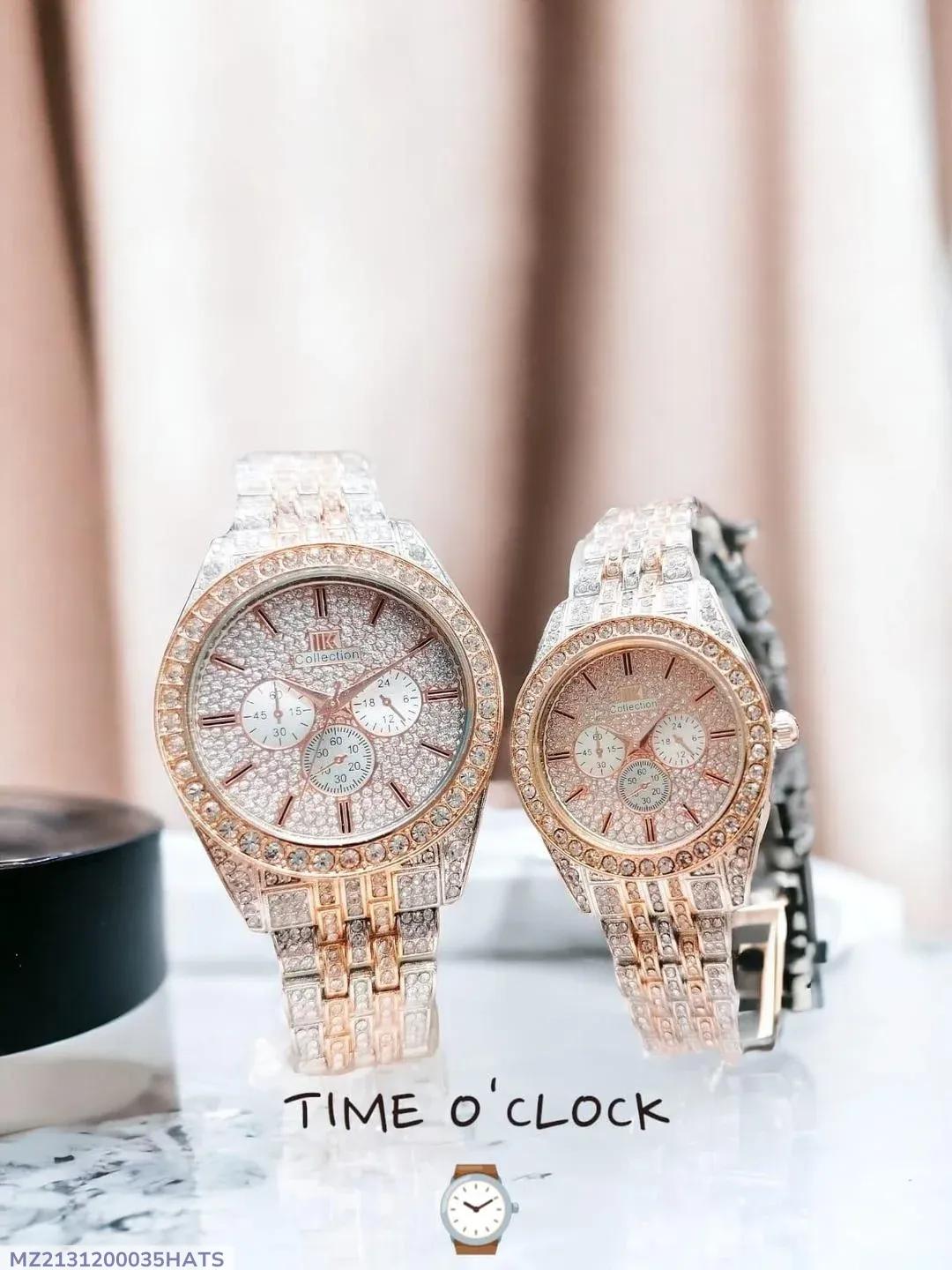 Rose Gold Unisex Couple Watches Pack of 2 Stainless Steel Chain Strap - image 3