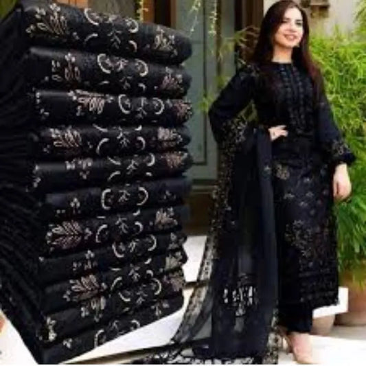 Black Embroidered 3-Piece Women's Lawn Suit with Bamber Dupatta - image 2