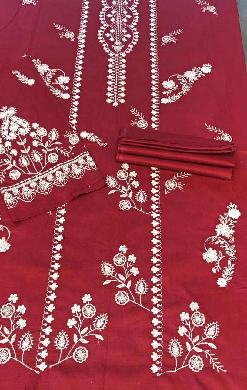 Maroon Embroidered Lawn 2Pcs Shirt Trouser Set - Design 2 - image 2