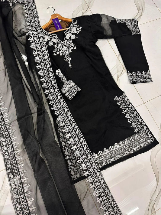 Black Embroidered 3-Piece Suit for Women - image 2