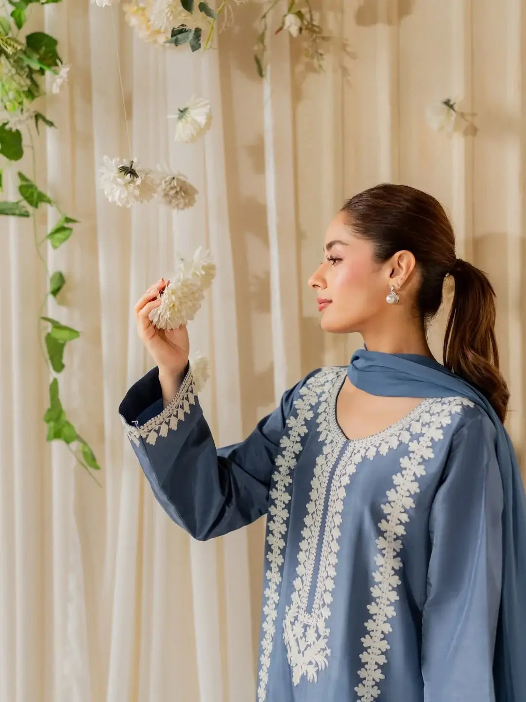 Stunning Embroidered Raw Silk Suit Set - 3 Pcs - image 10