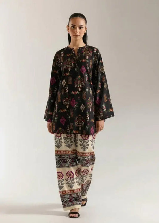 Stylish Printed Lawn Shirt and Trouser Set - 2 Pcs in Black - image 2
