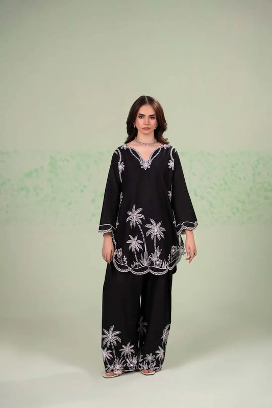 Stylish Black Embroidered Lawn Shirt and Trouser Set - 2 Pcs - image 2