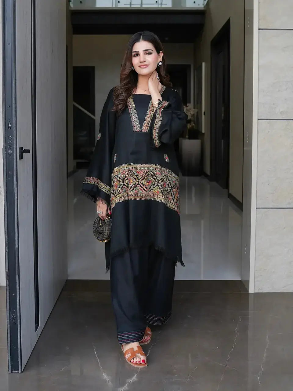 Chic Black Embroidered Shirt and Trouser Set - 2 Pcs - image 4