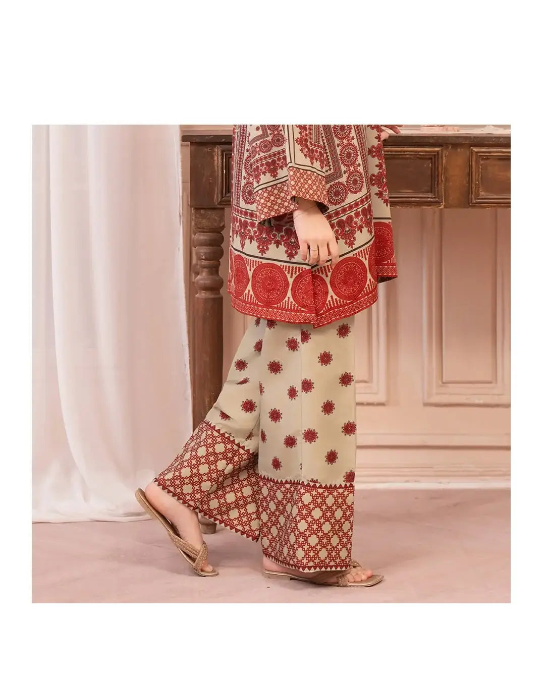 Stylish Printed Shirt and Trouser Set - 2 Pcs - Polly Lawn Beige - image 4