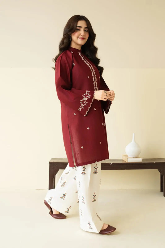 2 Pcs Women's Stitched Cotton Lawn Embroidered Shirt And Trouser - image 2