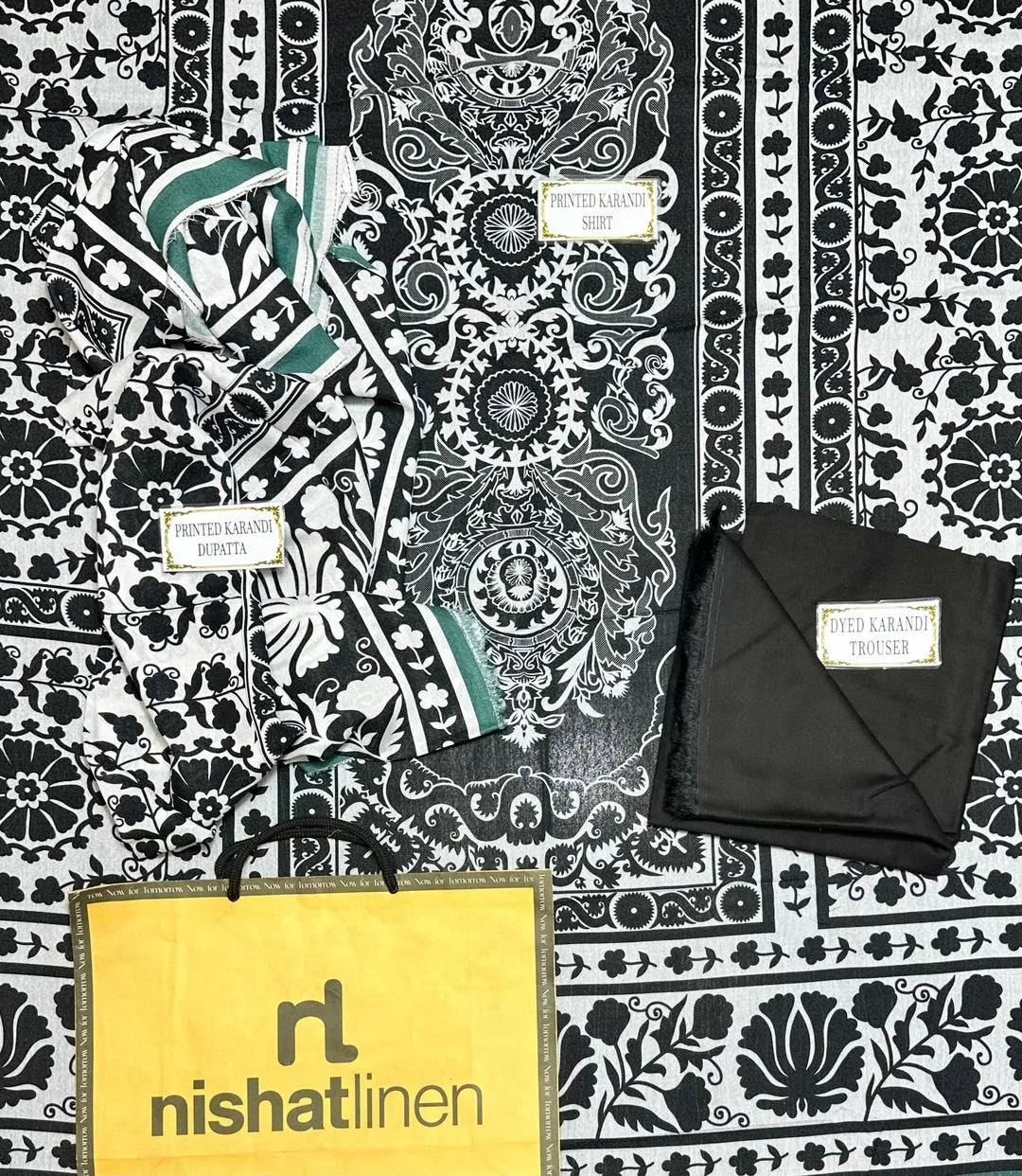 Black & White Printed 3-Piece Karandi Suit for Women - image 4