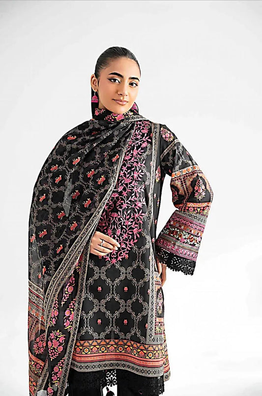 3-Piece Printed Linen Suit Black Pink Gold - image 2
