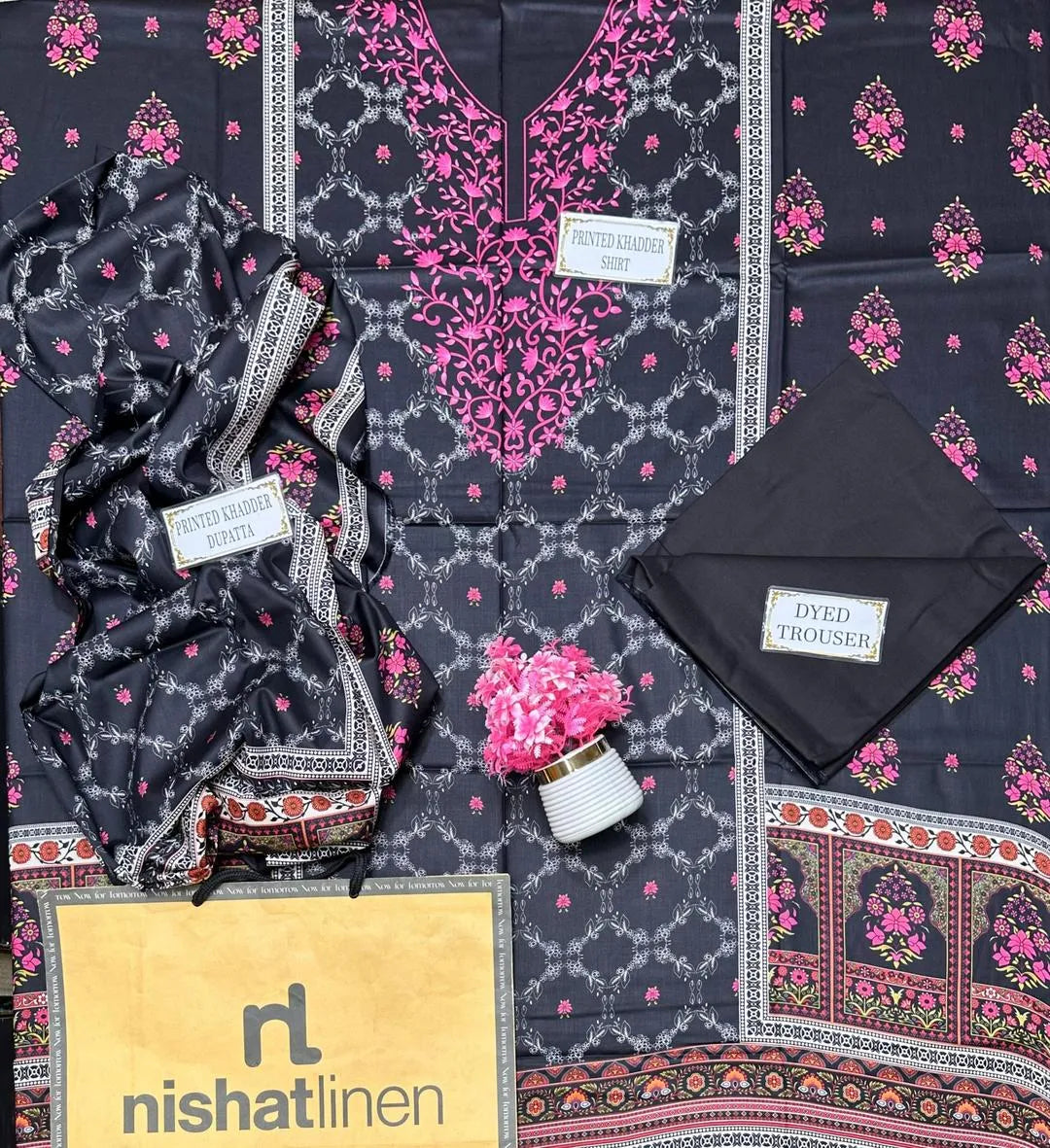 3-Piece Printed Linen Suit Black Pink Gold - image 5