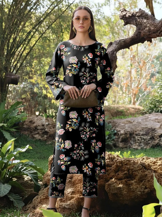 Black Printed Dobby Lawn 3Pcs Shirt Trouser Set - image 2