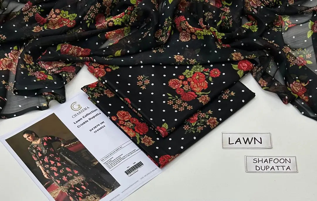 3 Pcs Women's Unstitched Digital Print Suit - Lawn Multicolor - Design 3 - image 2