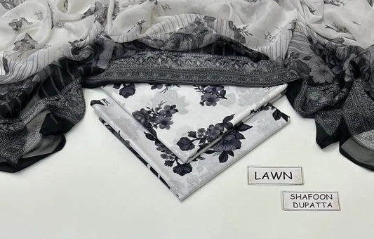 3 Pcs Women's Unstitched Digital Print Suit - Lawn Multicolor - Design 2 - image 2