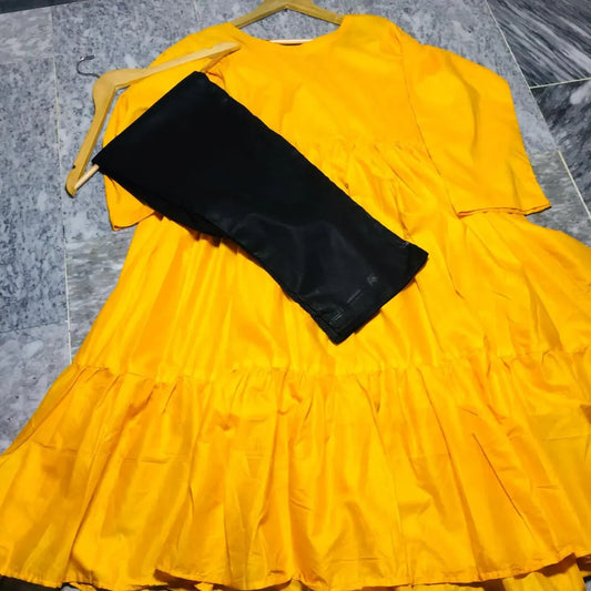 2 Pcs Women's Stitched Lawn Embroidered Shirt And Trouser - Yellow - image 2