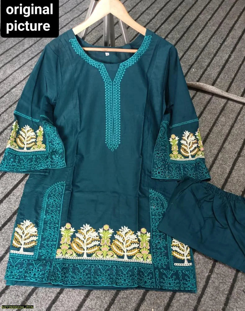 2 Pcs Women's Stitched Lawn Embroidered Shirt And Trouser - Design 1 - image 4