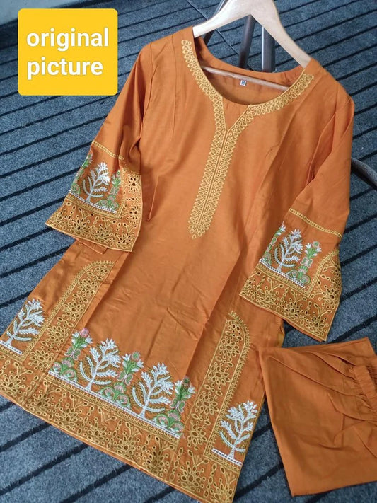 2 Pcs Women's Stitched Lawn Embroidered Shirt And Trouser - Design 3 - image 2