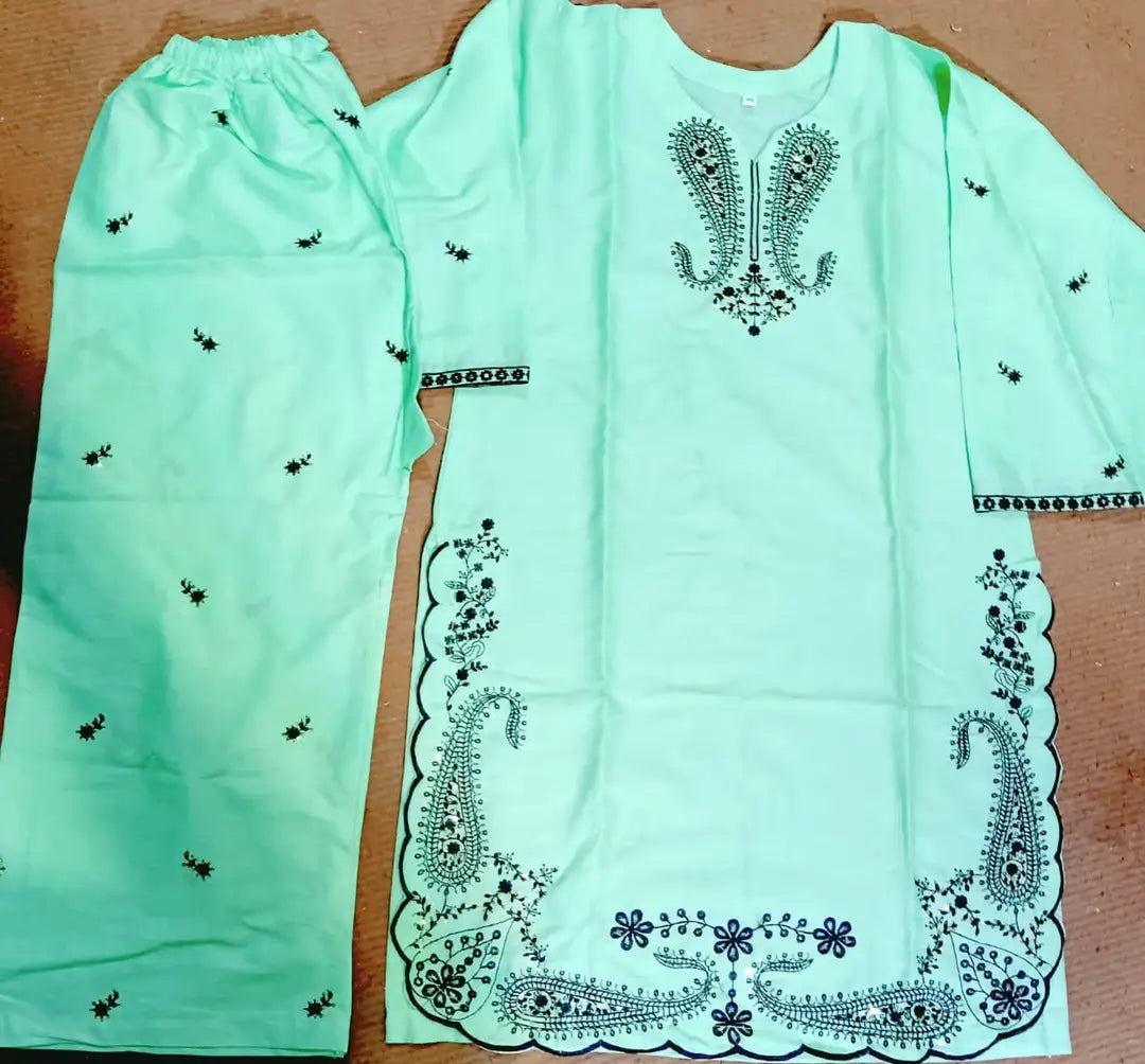 2 Pcs Women's Stitched Lawn Embroidered Shirt And Trouser - Green - image 3