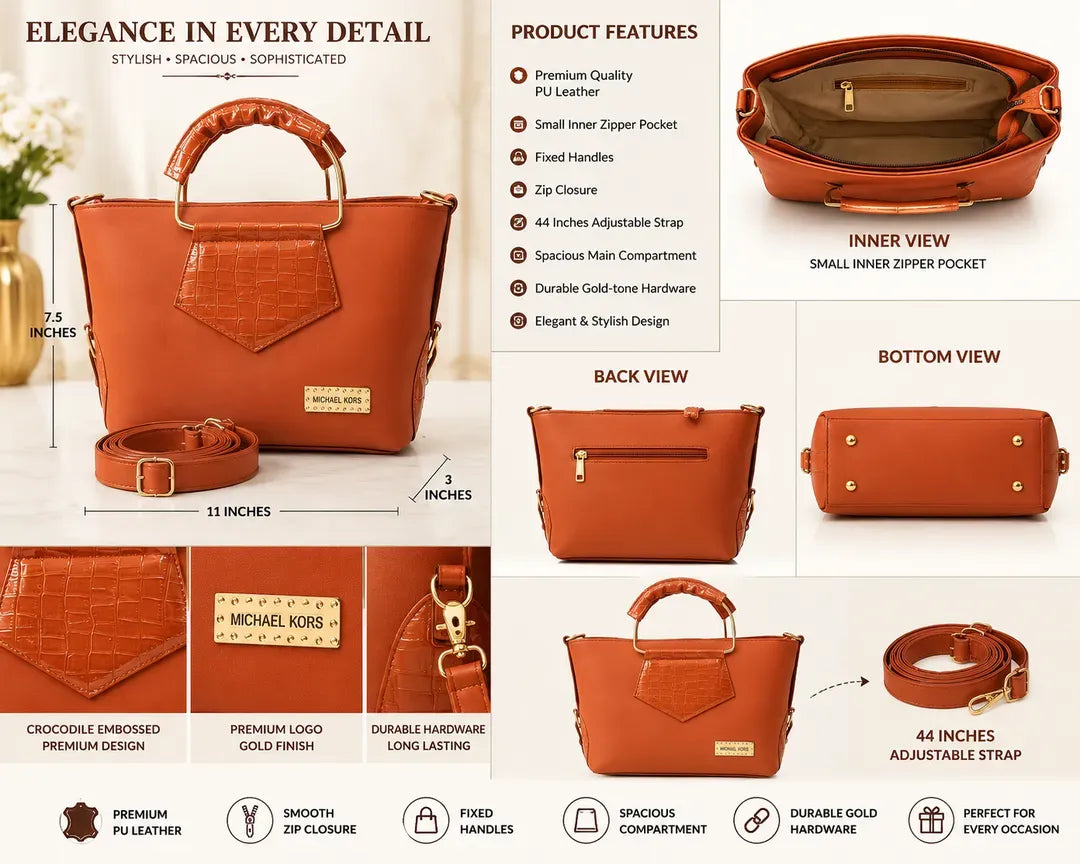 Women's Embroidered Leather Handbag Red Black Orange 11" - image 10