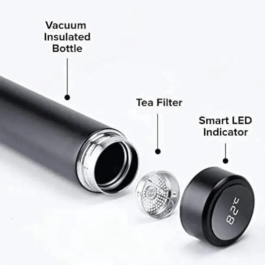 Digital Temperature Water Bottle Black White Stainless Steel - image 2