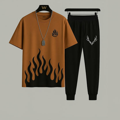 Men Printed Micro Track Suit Flame Print Deer Antler - image 2