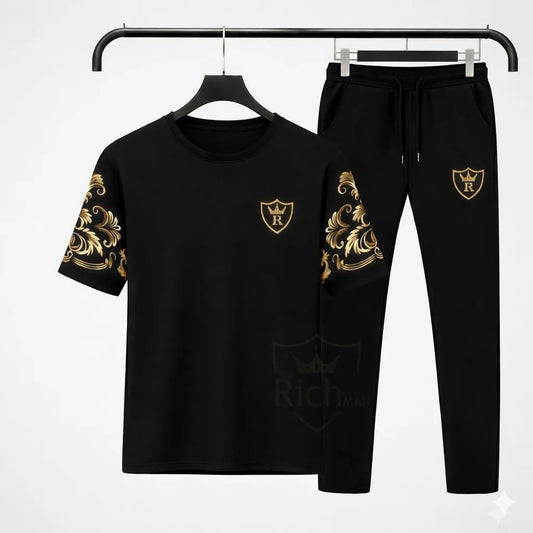 Men Royal Black Gold Track Suit Set - image 1