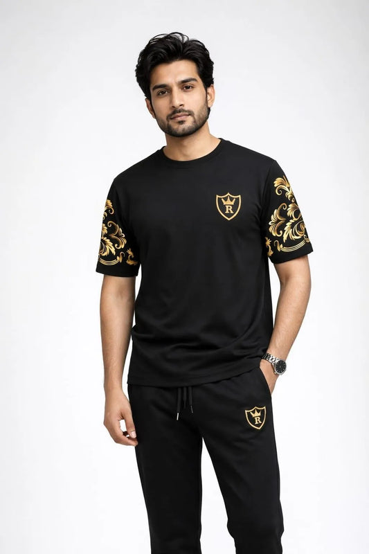 Men Royal Black Gold Track Suit Set - image 2