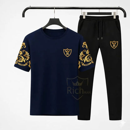 Men Royal Blue Cotton Tracksuit with Gold Sleeves - image 1