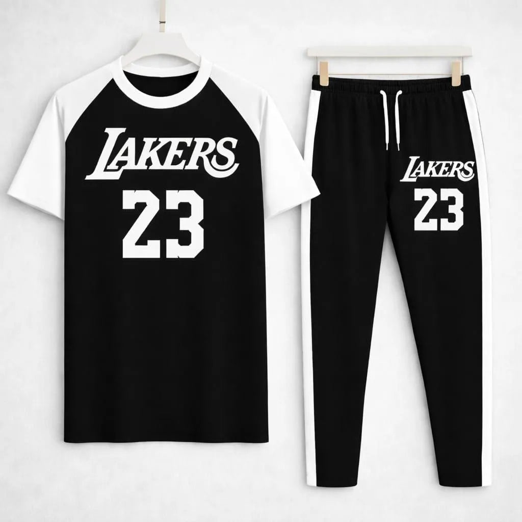 Men's Printed Cotton Track Suit Black White Stripe - image 1