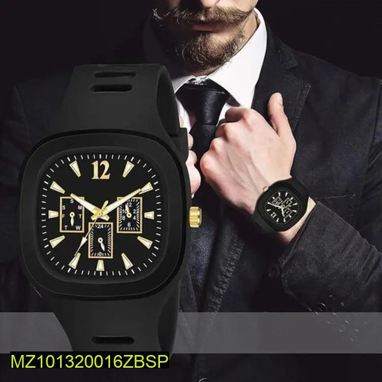 Men Black Silicone Analogue Watch with Gold Accents - image 8