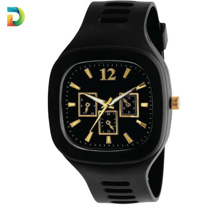 Men Black Silicone Analogue Watch with Gold Accents - image 2