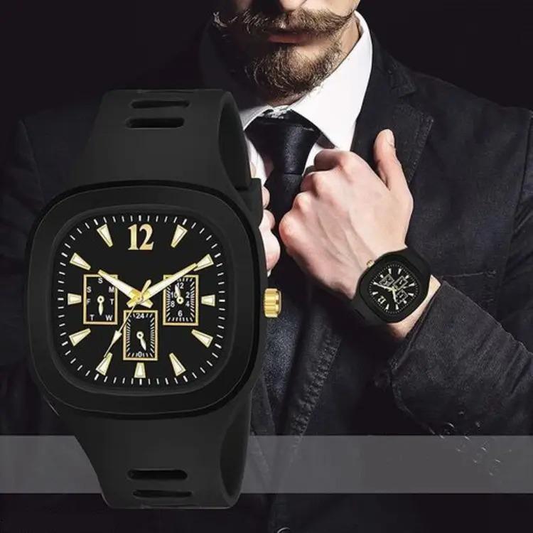 Men Black Silicone Analogue Watch with Gold Accents - image 4