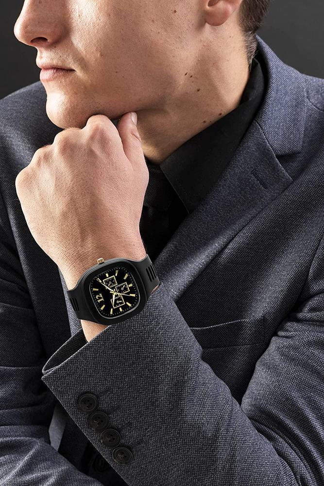 Men Black Silicone Analogue Watch with Gold Accents - image 5
