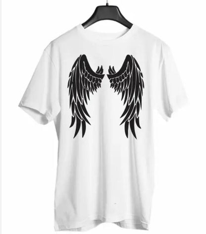 Men White Angel Wings Printed T-Shirt Set Medium to XL - image 1