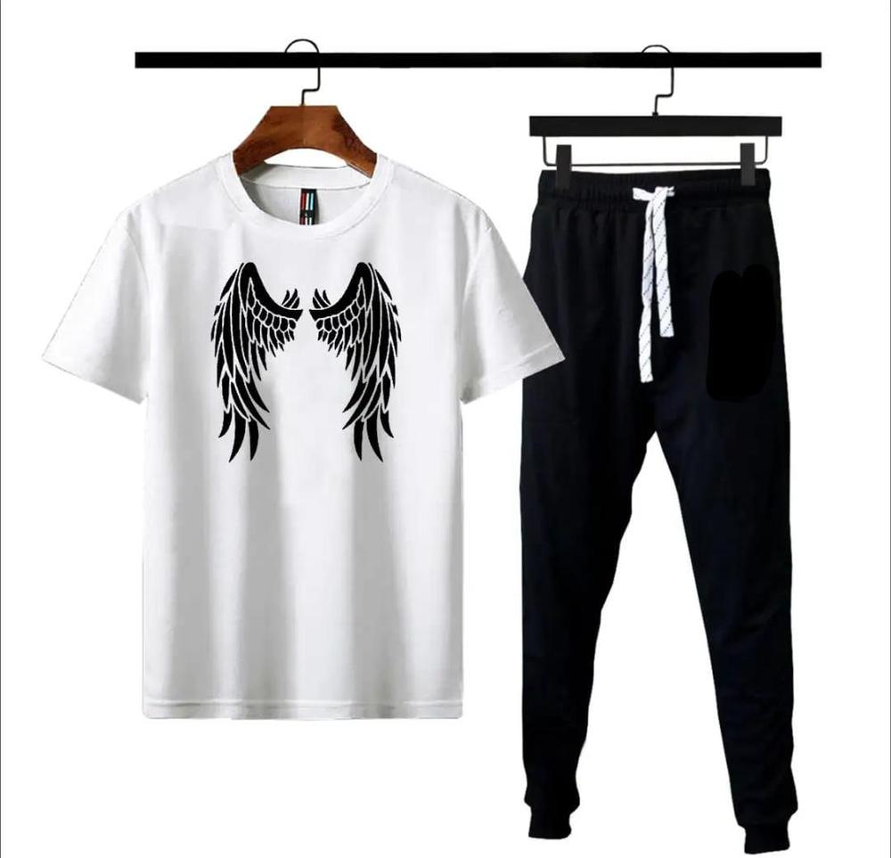 Men White Angel Wings Printed T-Shirt Set Medium to XL - image 3