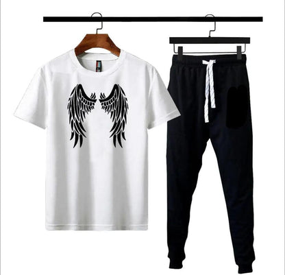 Men White Angel Wings Printed T-Shirt Set Medium to XL - image 3