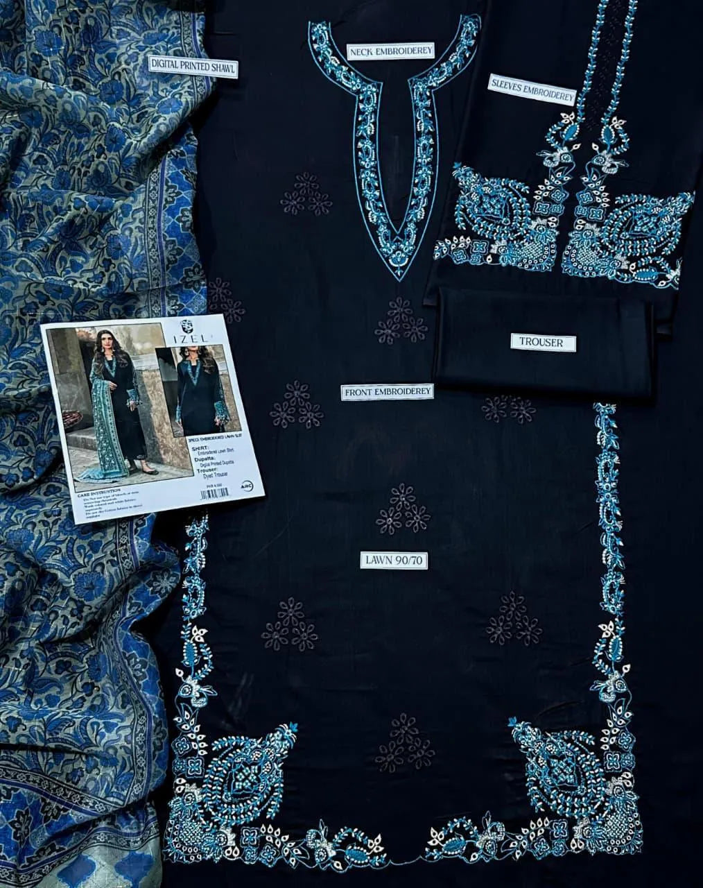 Black Embroidered 3-Piece Lawn Suit for Eid & Weddings - image 2