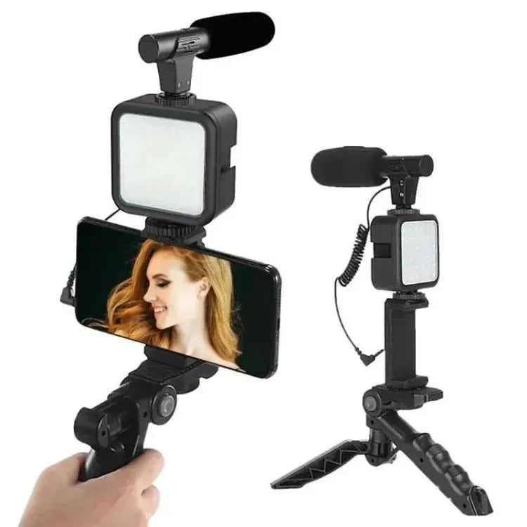 AY-49 Vlogger Kit with Mic Light Tripod Remote Black - image 1