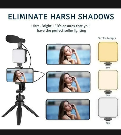 AY-49 Vlogger Kit with Mic Light Tripod Remote Black - image 3