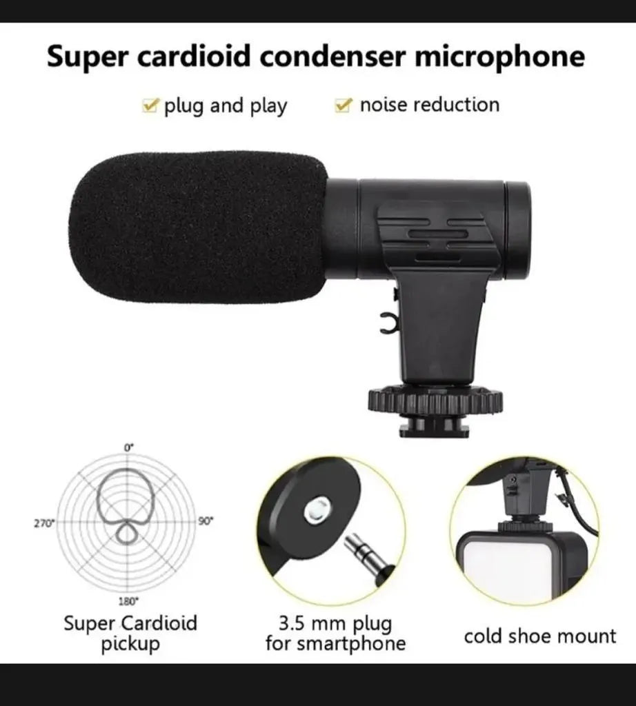 AY-49 Vlogger Kit with Mic Light Tripod Remote Black - image 6
