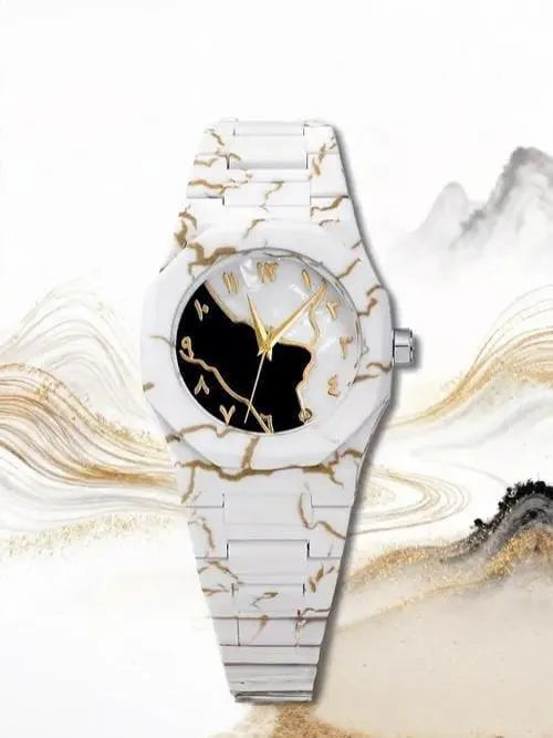 Men's Carbon Fiber Marble Watch White Gold - image 1