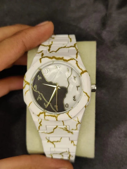 Men's Carbon Fiber Marble Watch White Gold - image 2