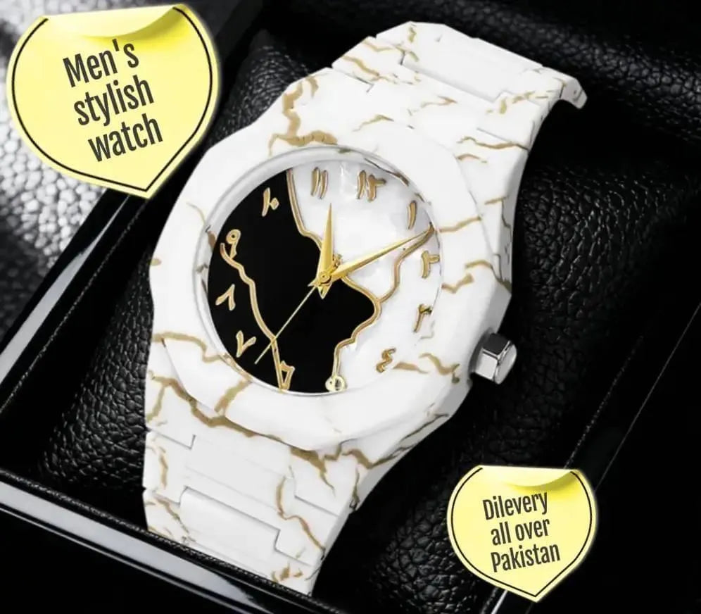Men's Carbon Fiber Marble Watch White Gold - image 3