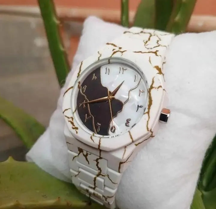 Men's Carbon Fiber Marble Watch White Gold - image 4