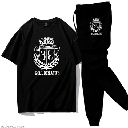 Men Black Printed Track Suit 2Pcs Cotton Jersey XL - image 3