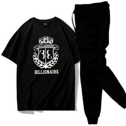 Men Black Printed Track Suit 2Pcs Cotton Jersey XL - image 1