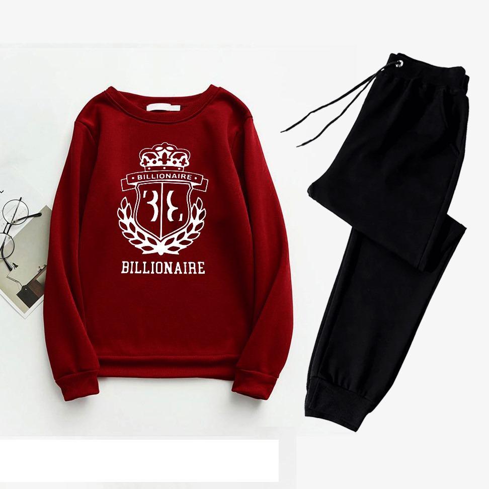 Men Printed Polyester Track Suit Maroon Black Drawstring Waist - image 1