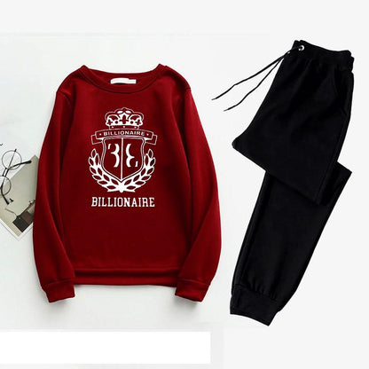 Men Printed Polyester Track Suit Maroon Black Drawstring Waist - image 1